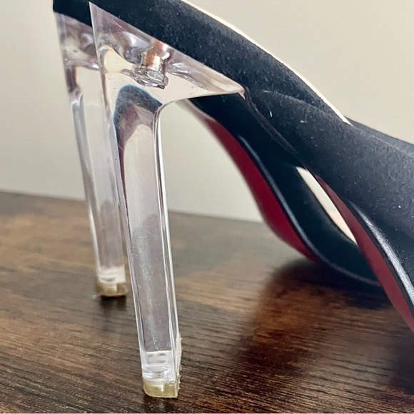 •SOLD•| Christian Louboutin| Vintage Black Red Bottom Glass 4” Sandals Size 38/8 - Picture 7 of 14